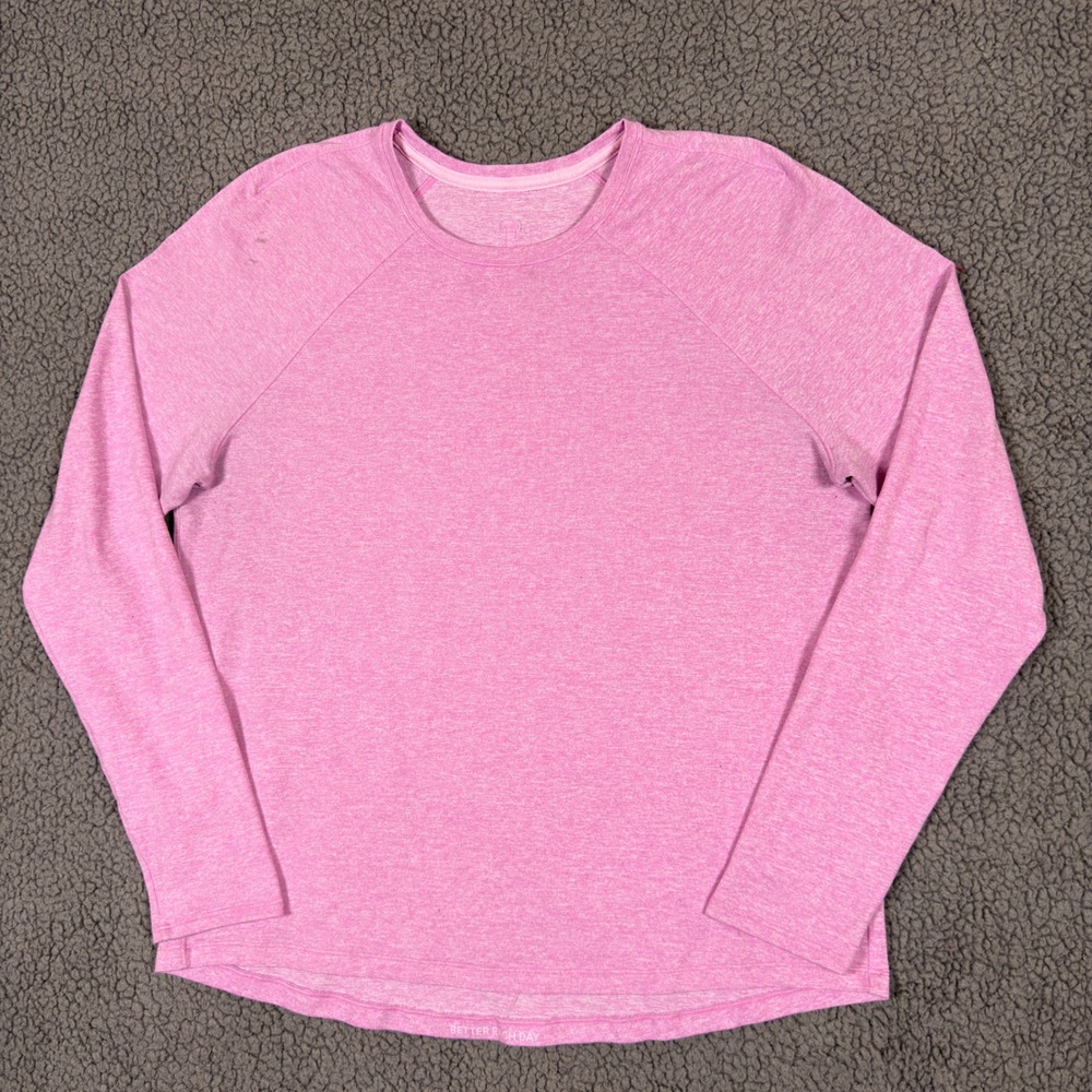 Lululemon Long Sleeve Athletic Top Heathered Pink Raglan Crew Neck Womens